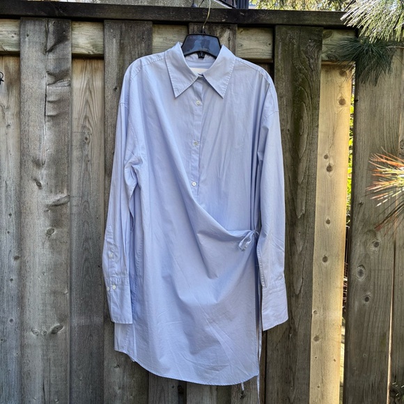 Gant Blue Oversized Asymmetrical Wrap Button Down Shirt - Picture 3 of 14